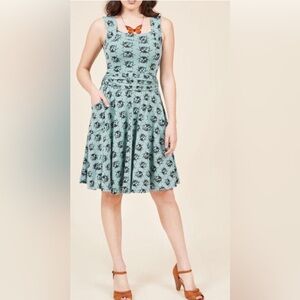 Effie's Heart Green Ladybug Print Midi Dress